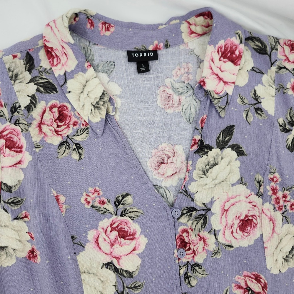 Torrid Womens Floral Boho Fit Flare Tunic Size 3X Lavender Rose Romantic Cottage